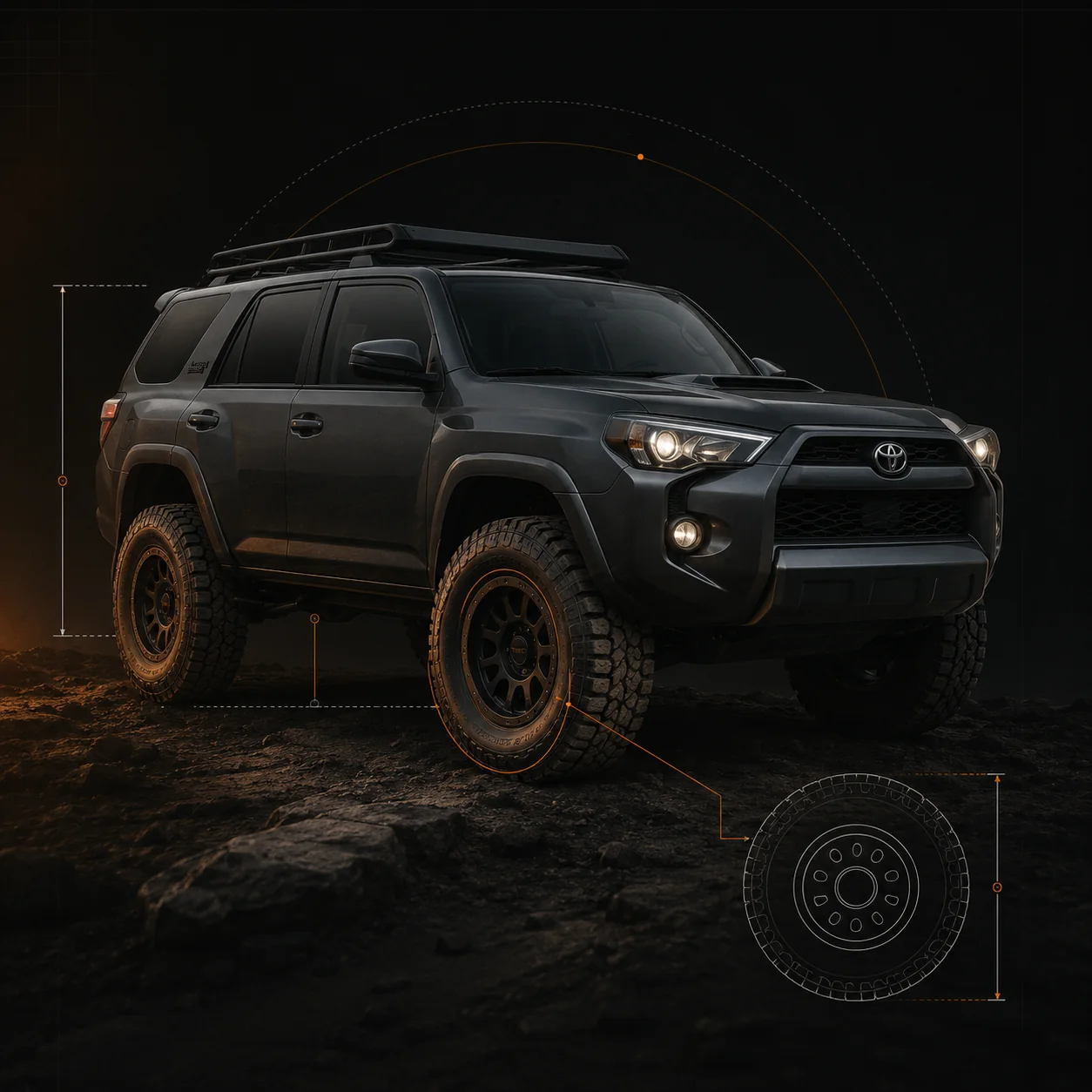 Toyota 4Runner tire and wheel clearance visualization