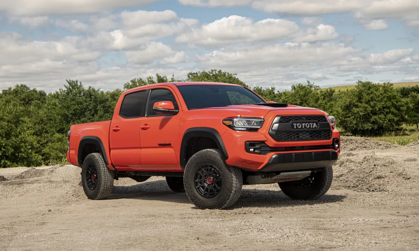 Stock third-generation Toyota Tacoma TRD Pro viewed from the front side